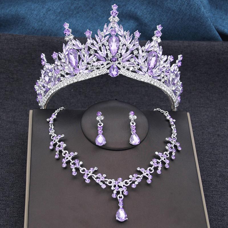 Red Tiaras and Crowns Bridal Jewelry Sets Tiara and Necklace Earrings Set for Party Bridal Wedding Dress Jewelry Sets