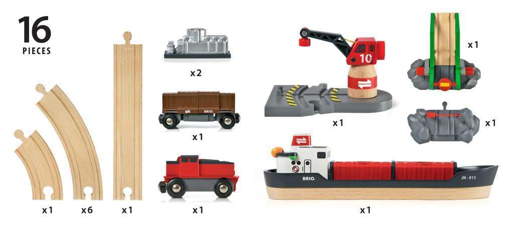 BRIO Cargo Harbor Set Ages Wooden Wooden Rail Gift [16-Piece Set] 33061, 3+. [Toy, Toy, Rail, Set, (Birthday/Christmas)]