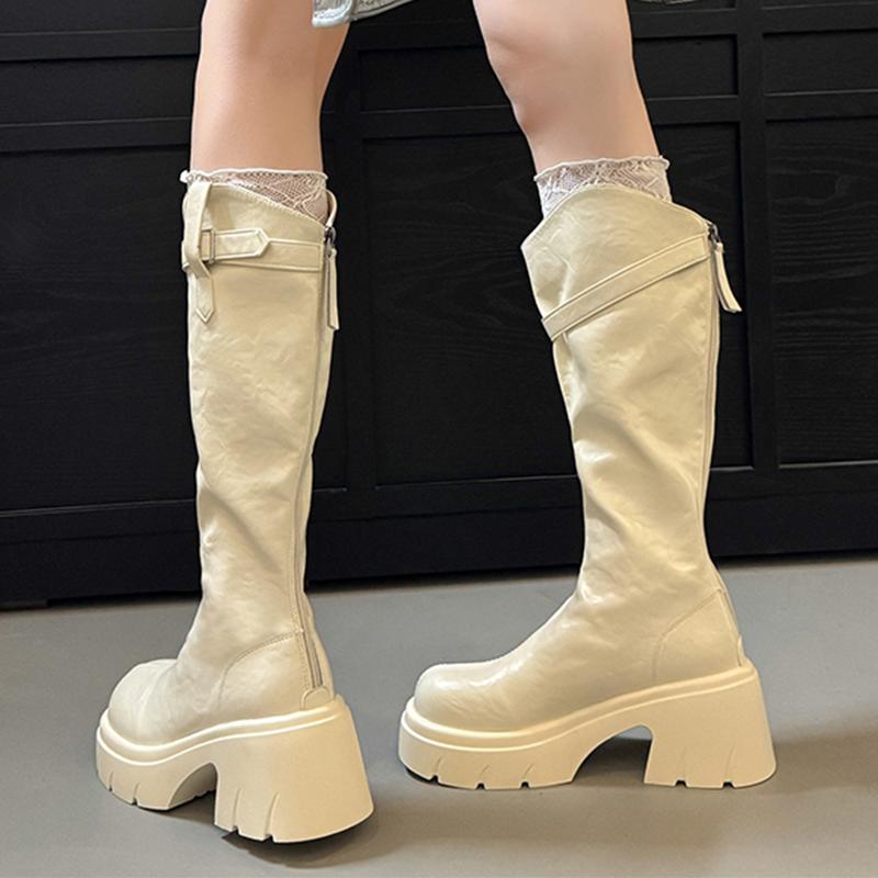 Long Women Boots High Heels Fashion Platform Leather Shoes  Designer Knee High Boots New Pumps Winter Dress Ladies Boots