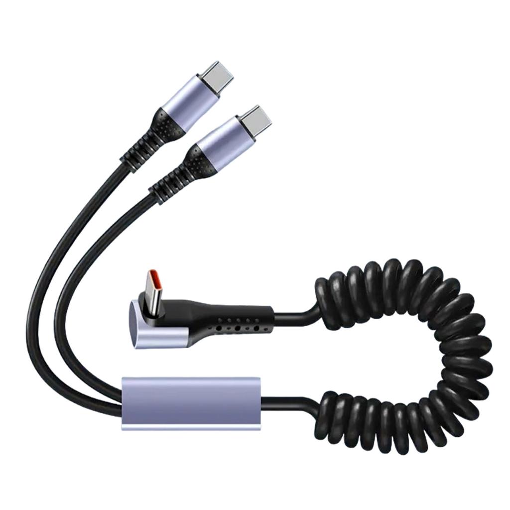 USB C Cable Dual Type C Car Charger Cable USB A to Type C Charging Coiled Cord Fast Cord for Phone Tablets 6A USB Type C