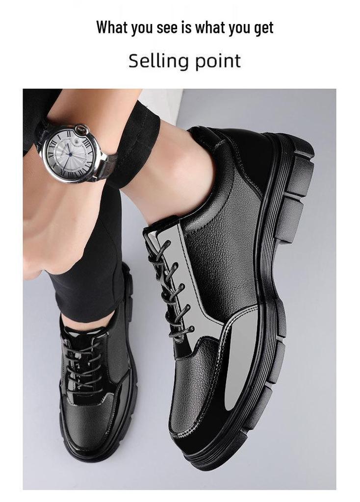Men's Cross-Border Formal Leather Shoes, Lace-Up Cowhide, Thick Sole, Large Size, Casual Spring/Autumn Footwear