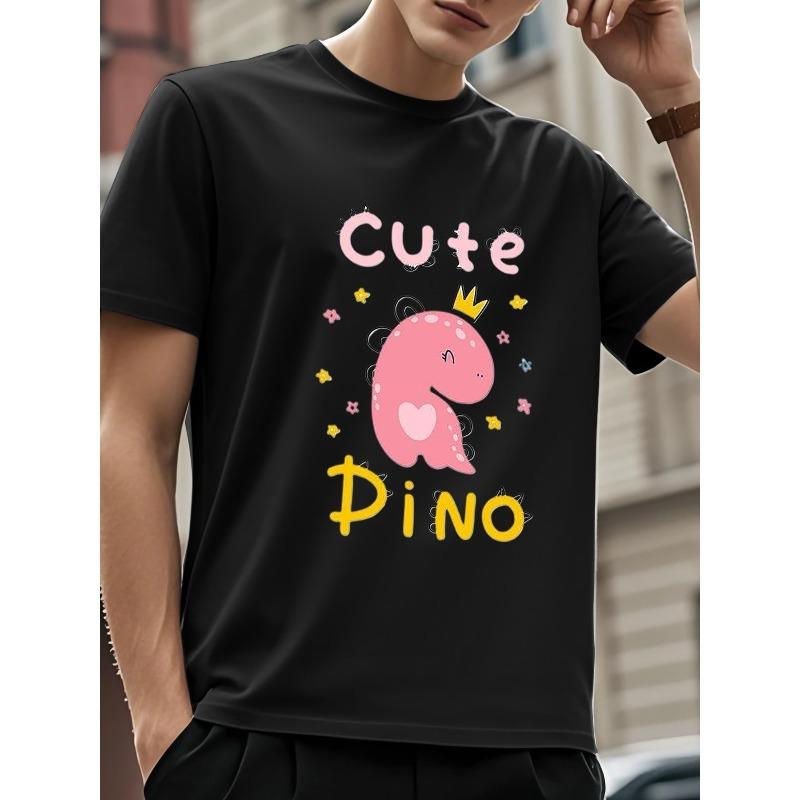 

Мужская футболка с принтом динозавров - Милый дизайн, короткий рукав, круглый вырез, повседневная летняя футболка с узорами динозавров, можно стирать в машине S чёрный