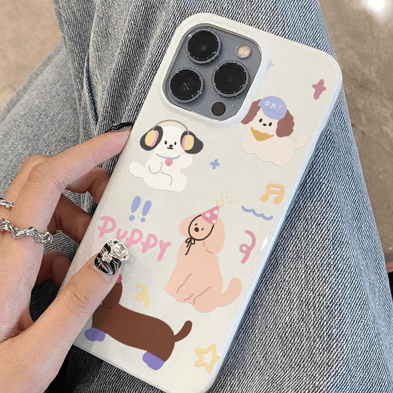 Creative Music Puppy Jelly Soft Shell for iPhone 13/13 Pro/14/15/16 Pro Max - White, Personalized.
