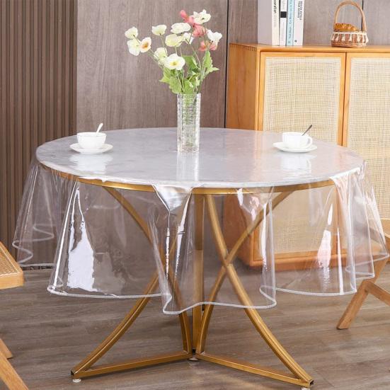 Clear Round Tablecloth Plastic Table Protector Waterproof Oil-Proof Table Cover PVC Table Cloth for Round Table Home Parties