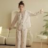 1011 Spring New Cotton Double Gauze Pajamas Cute Leopard Print Bow Princess Style Long-sleeved Loungewear