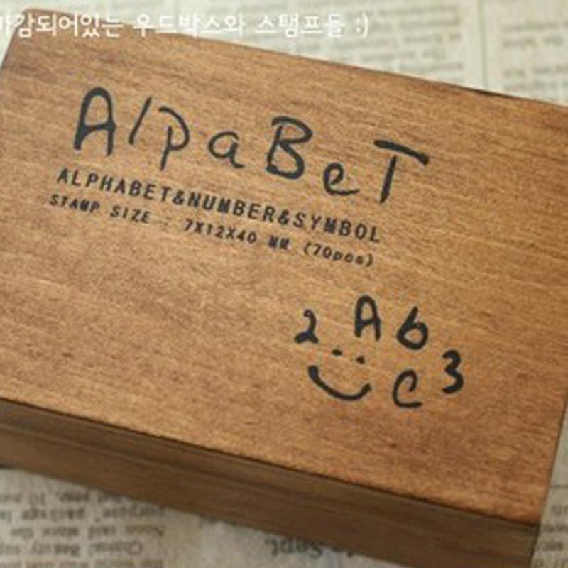 Korean Traditional Number and Letter Stamp Set in Wooden Box (70 Pieces) Cursive