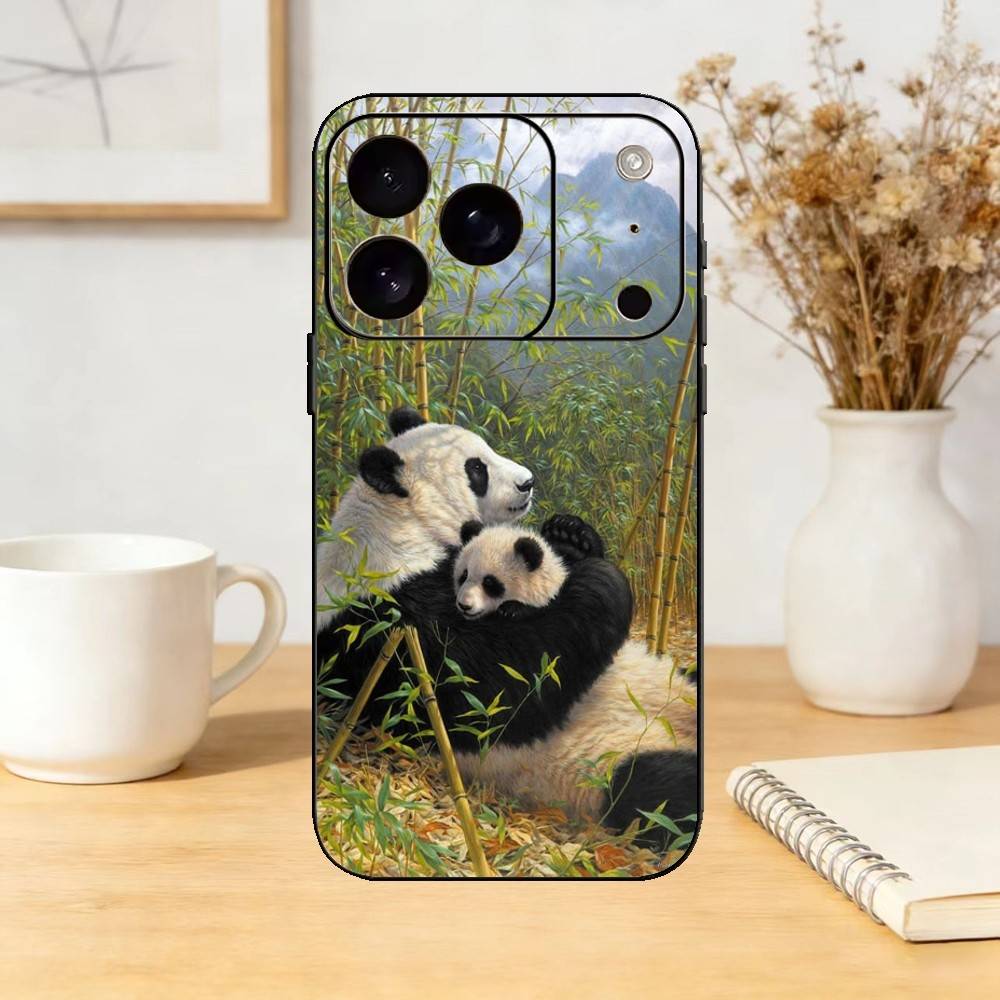 Cute Animal Panda Phone Case Silicone Black Soft For IPhone 17,16,15,14,13,12,11,SE,Plus Pro Max