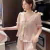 New pajamas women's ice silk bow pure desire wind lace-up short-sleeved shorts silk loungewear suit outer wear