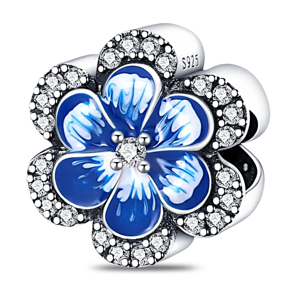 Copper Metal Blue Series Dragonfly Butterfly Bird Pansy Flower Pendant Bead Component Charm Bead Component Compatible With 4MM hole diameter Bracelet