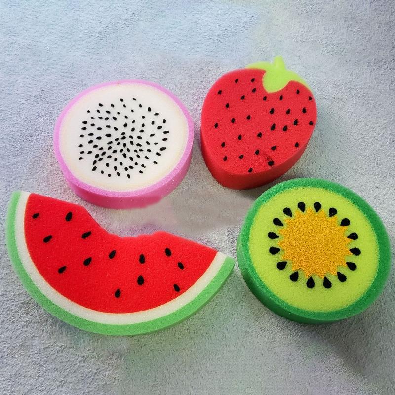 Cute Fruit Shaped Body Cleaning Sponge Cartoon Body Scrubber Bathroom Supplies Shower Brush Bath Tools for Kids Adult random 1pc