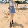 Denim Short Skirt Summer Women's Fashion Denim Three Piece Short Skirt High Waist Wrap Hip A-line Skirt