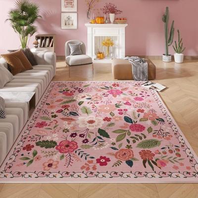 Alfombra de Área Floral Vintage de Lujo Antideslizante, Lavable a Máquina Perfecta para Sala de Estar, Dormitorio y Decoración del Hogar, Alfombra de Poliéster