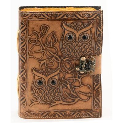 Journal intime en cuir avec motif hibou en relief avec 200 pages non lignées faites à la main, cuir vintage