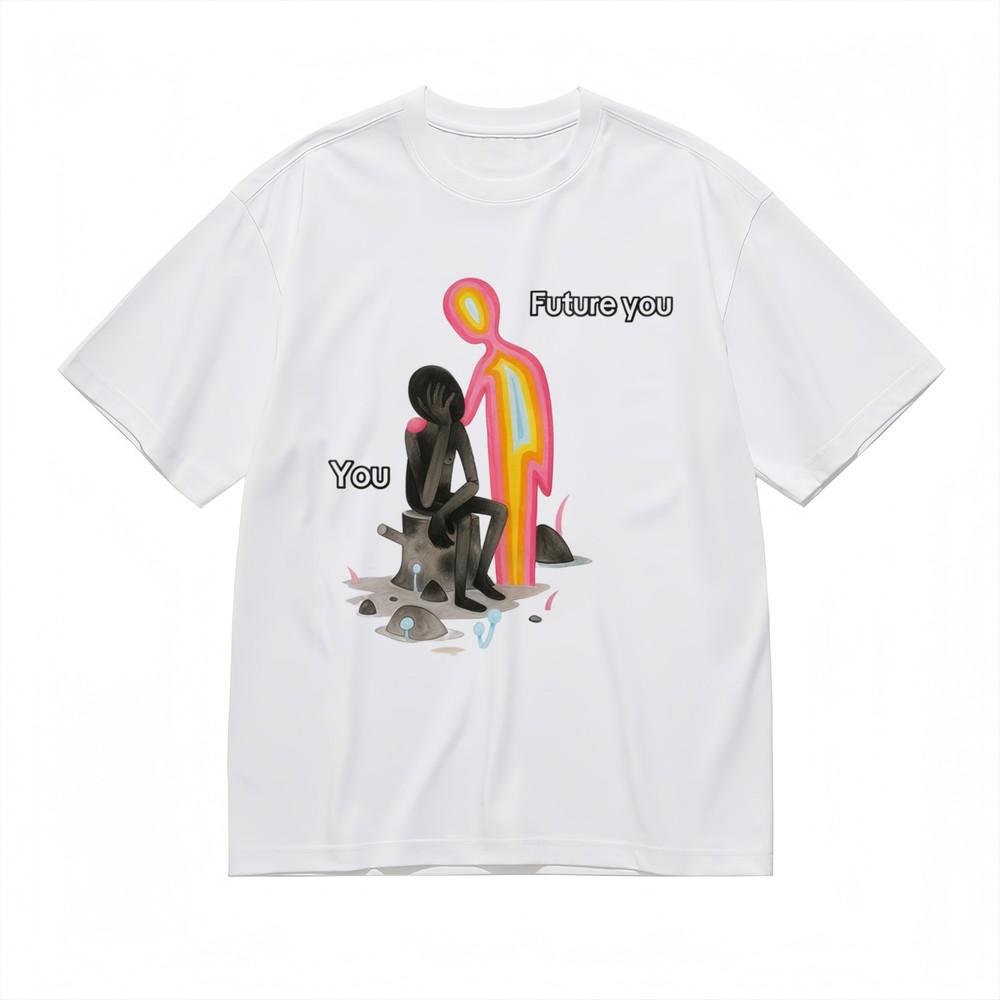 

Women s Oversize Casual T-shirt Past And Future Dual Portrait 100% Cotton Top M