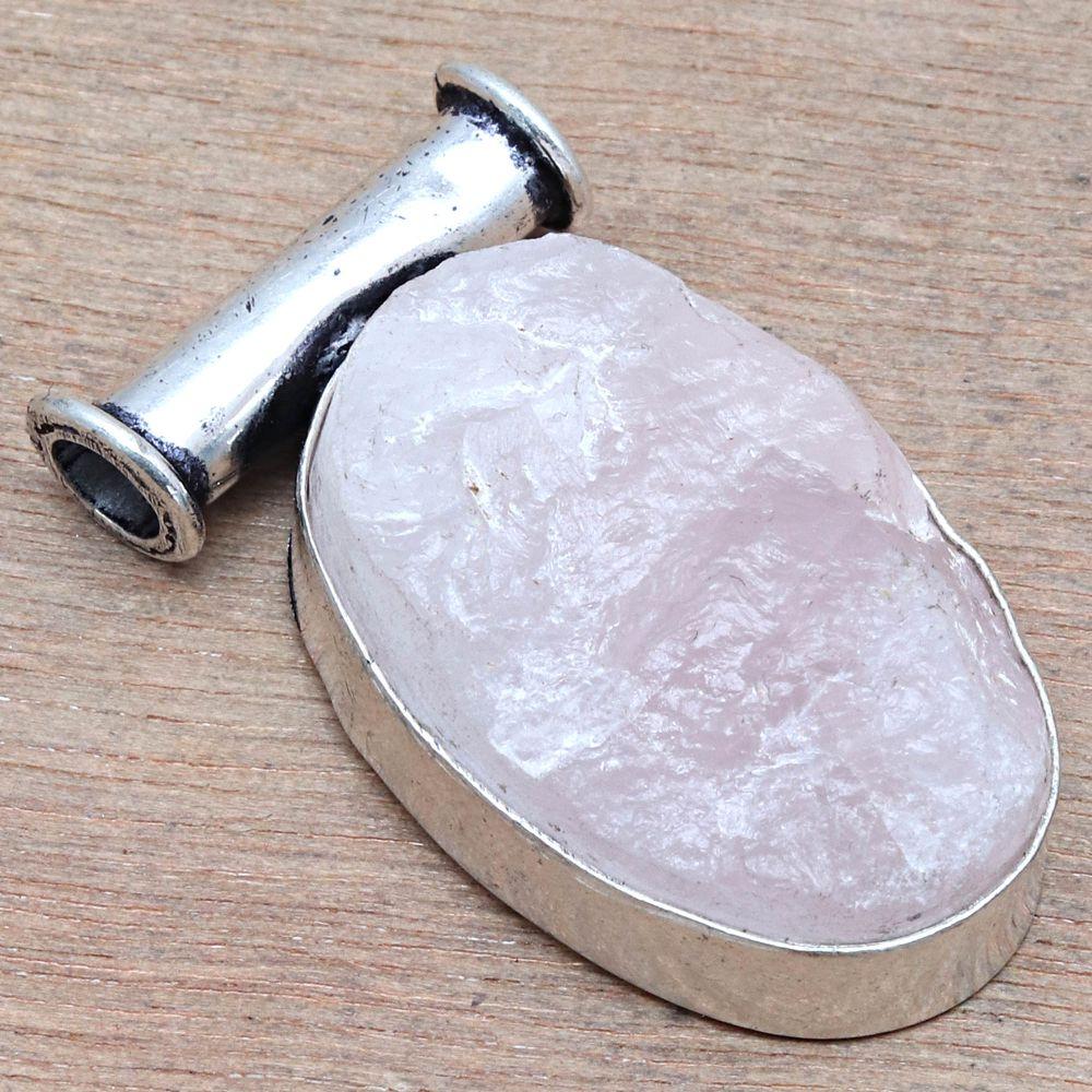 Pendant Pink Rosequartz Drusy Gemstone Handmade Silver Jewelry 2.25"