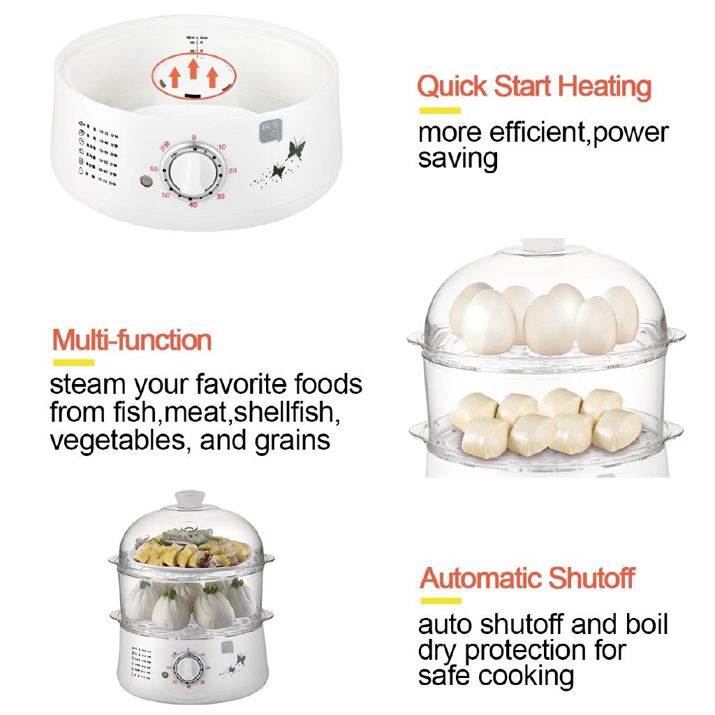2.5L 50HZ 650W Multifunctional Timing Electric Boilers 2-Layer Rapid Egg Cooker Steamer Egg Electric Steamer