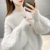 Autumn and winter new soft waxy loose and thin knitted sweater bottoming top women's solid color lazy round neck pullover sweater inside