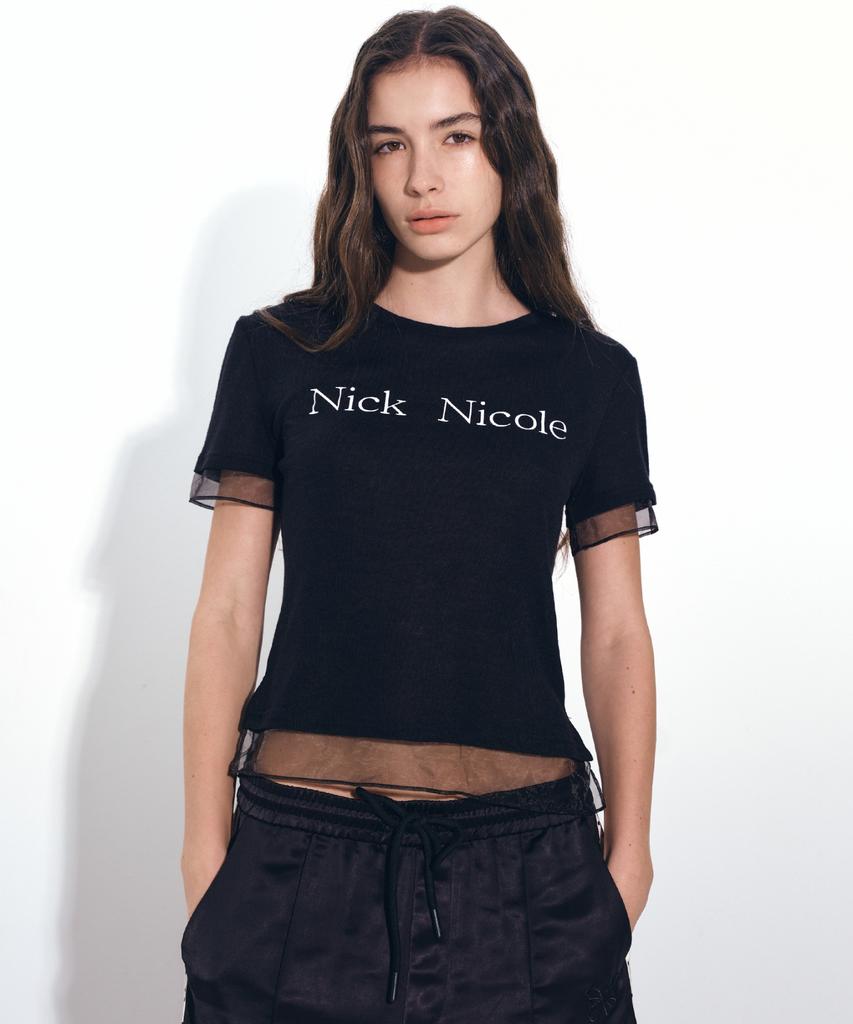 Nigaennikol Nicole Sheer Layered Logo Top_Black