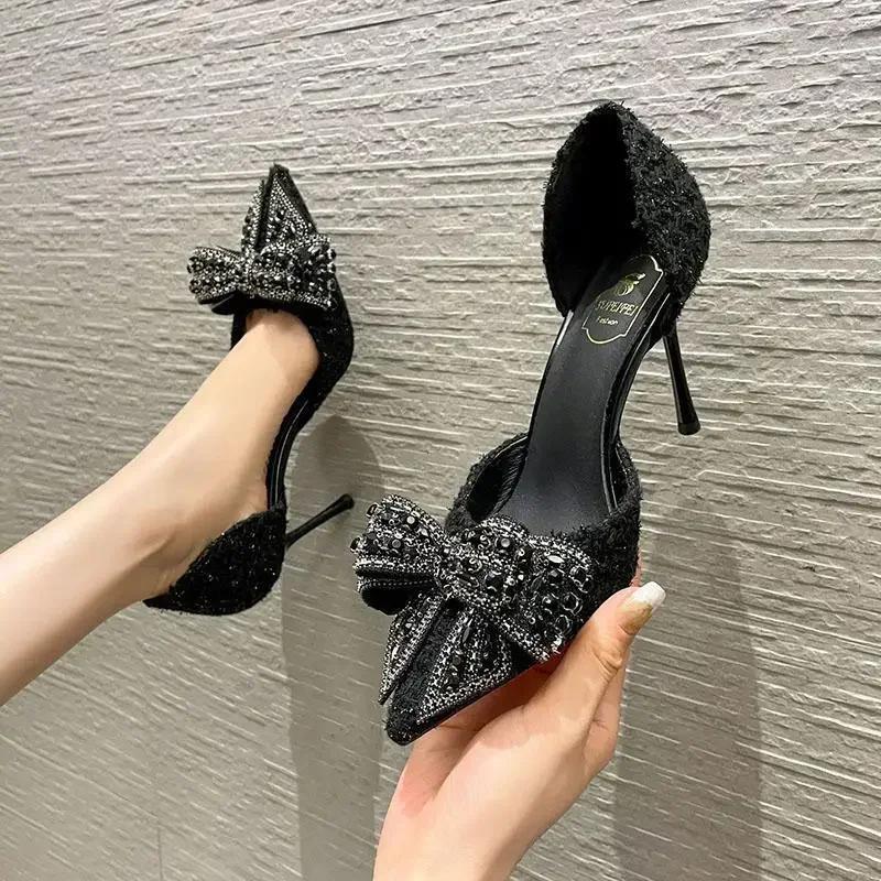 Ladies new luxury high heels pointed elegant pumps Hollow water drill single shoes ladies fashion comfortable sandals