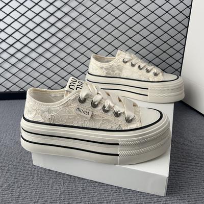 Mesh Shoes Women's Summer Thin 2025 New Breathable Mesh Lace Thick-soled Versatile Casual Board Shoes Canvas White Shoes