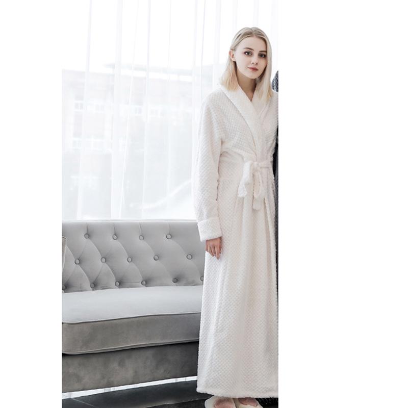 Unisex Thickened Flannel Bathrobe – Autumn/Winter Coral Fleece Pajamas, Plus Size