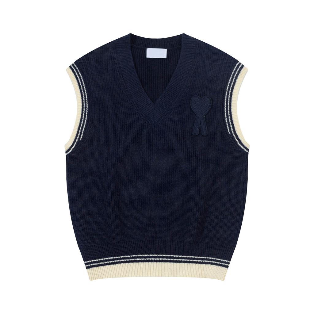 Nuovo Gilet Pullover Lavorato a Maglia a Righe con Scollo a V Autunnale e Invernale con Logo Testuale a Forma di Cuore Maglione Base Lavorato a Maglia di Pecora