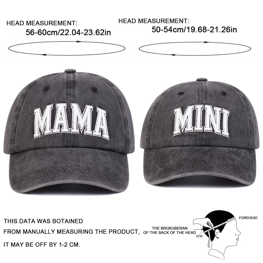 Unisex Parent Child 3D MAMA/MINI Embroidery Wash Baseball Caps Spring and Autumn Outdoor Adjustable Casual Hats Sunscreen Hat