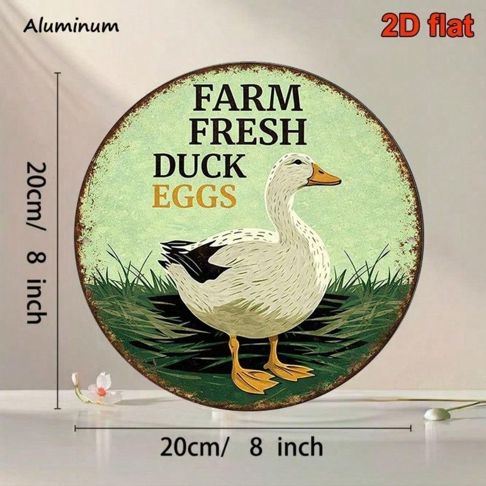 Vintage Farm Duck Eggs Metal Sign 8x8in Round Wall Decor for Kitchen Cafe
