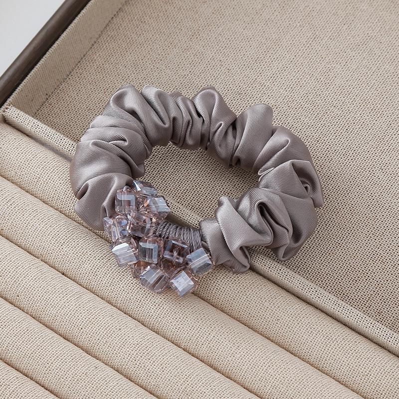 Luxury Silk Rhinestone Scrunchie with Square Crystal for Women's Bun