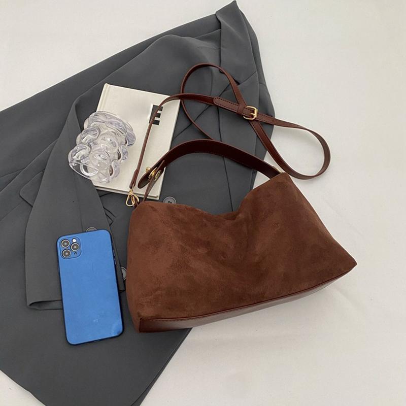 Vintage Women's Solid Color Bucket Small Crossbody Bag Autumn and Winter Matte Leather Adjustable Shoulder Bag for Work, Travel