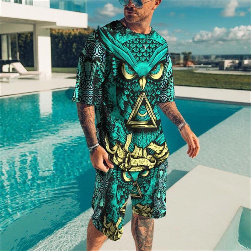 Summer New Men's T-shirts Set 3D Print Short Sleeve Hawaii Beach Tee Shorts 2PCS Suit Casual Vacation Style Oversized Streetwear