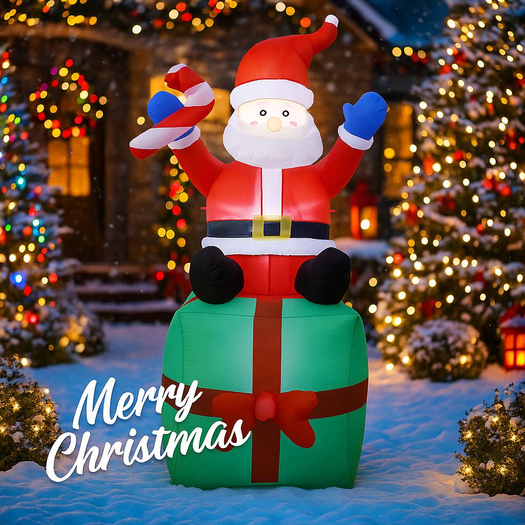 5.91FT Inflatable Toy Santa Claus Gift Box Xmas Decorations for Yard LED Lights Christmas Supplies Home Ornaments Holiday Gift