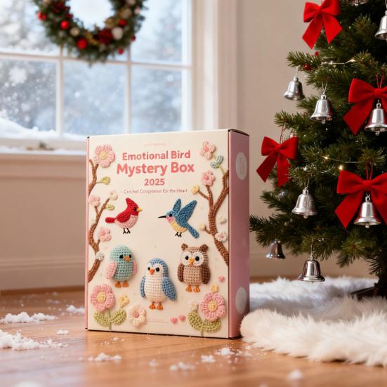Emotional Bird Box 2025 DIY Crochet Kit 24 Bird Crochet Box Handmade Support Birds Kits with Yarn Hooks Instructions Countdown Calendar Decoration