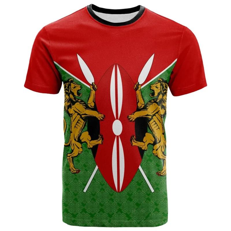 3D Printed Kenya National IndependenceDay T Shirt The Republic-of Kenya Emblem Falg Graphic Short Sleeves Vintage Tee Shirts Top