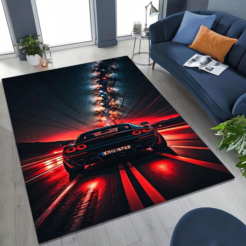 Alfombra Decorativa para Habitación, Sala de Estar, Sofá, Hogar, Felpudo, Alfombrilla de Piso Grande Antideslizante, Concepto Futuro Coche Deportivo Bicicleta de Carreras Motocicleta