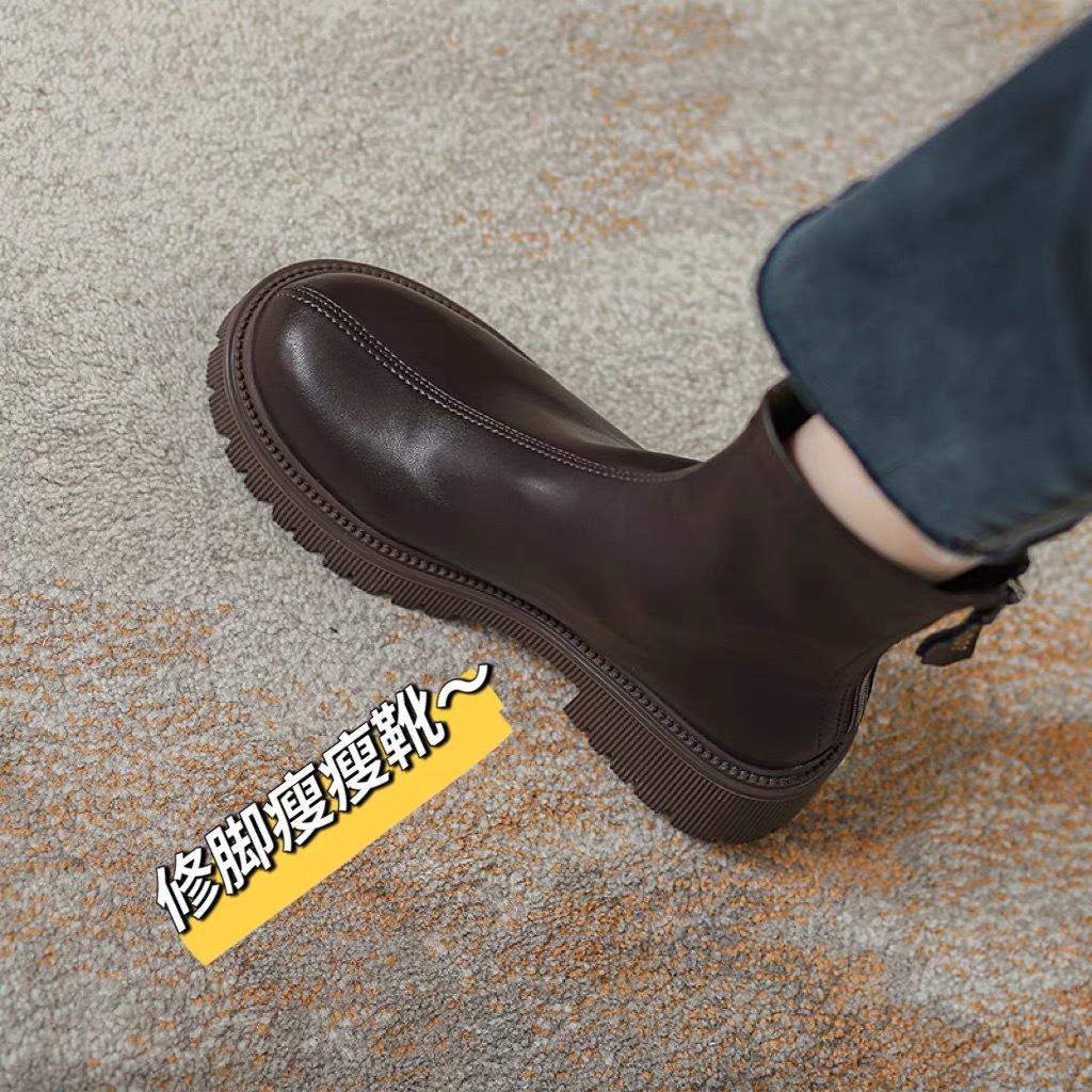 Soft leather Martin boots women's 0000 autumn new small inner height increase thin boots thick heel Chelsea short boots