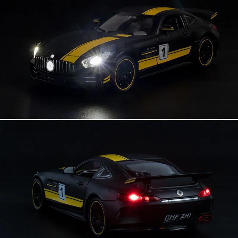 1/24 BENZ GTR Legierungs-Automodell Hochsimulations-Diecasts-Spielzeug mit Ton und Licht Rückziehfahrzeuge Dekoration Spielzeug für Kinder Geschenk