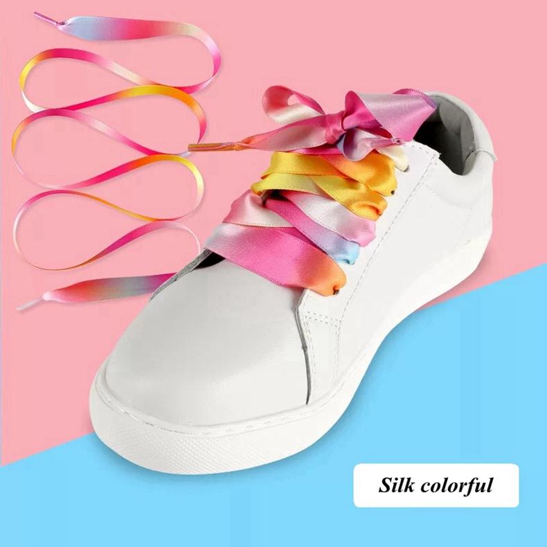 1Pair Colorful Silk Shoelaces Candy Gradient Party Camping Boots Shoelace Canvas Strings Camping Shoes Lace Growing Rainbow BC-2
