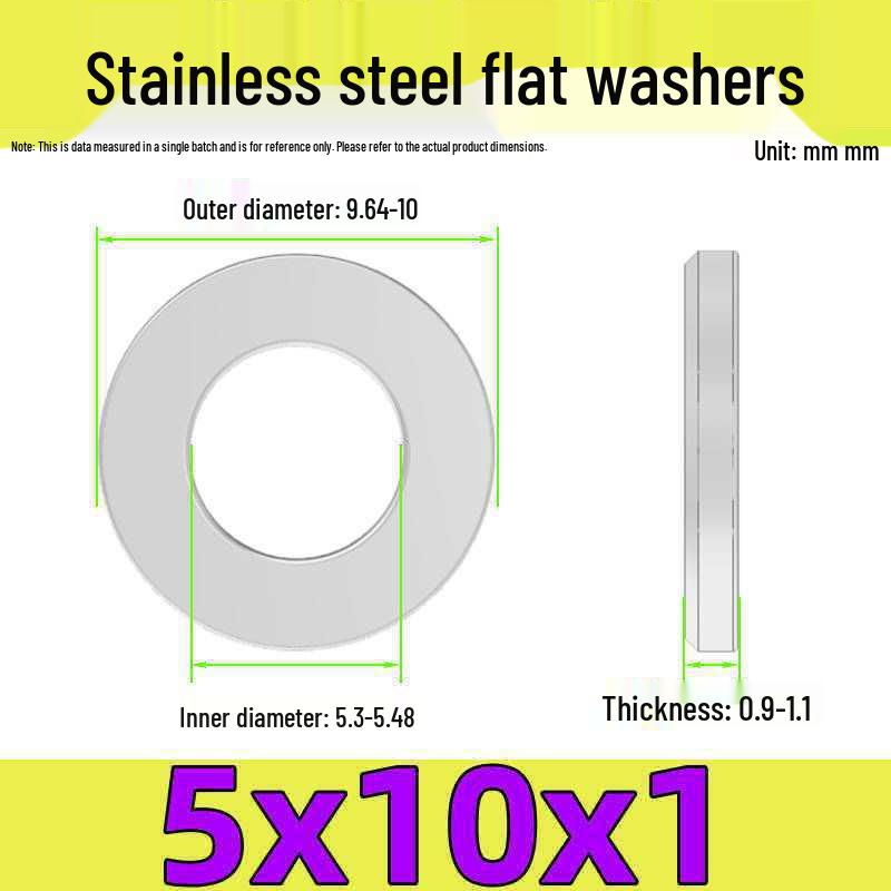 Stainless Steel Flat Washer Gasket, No Burrs, GB97 Standard (201/316/304)