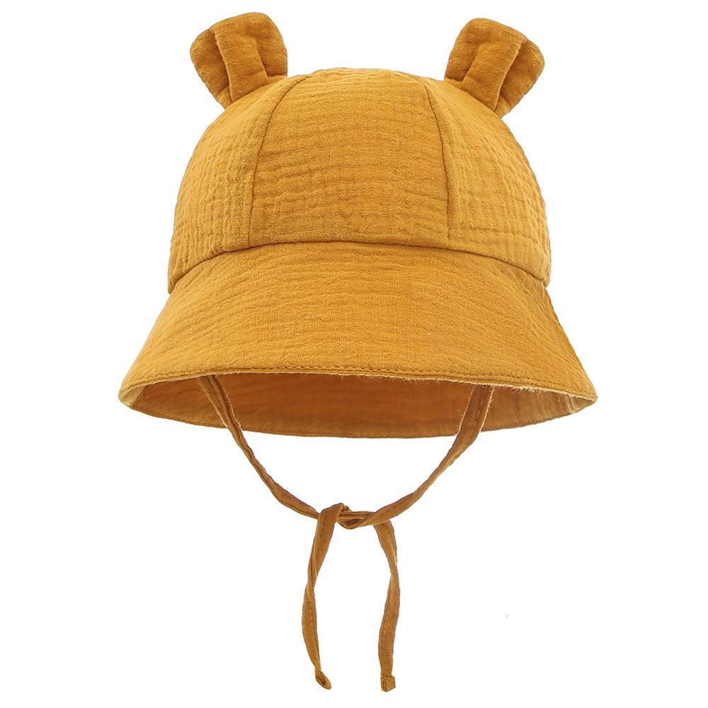 Baby Pure Cotton Bucket Hat with Rabbit Ears - Solid Color Sun Hat for 3-12 Months