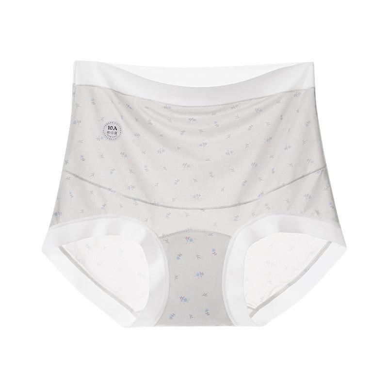 High Waist Plus Size Maternity Underwear with Extended Crotch - Ice Silk Print, Pure Cotton, Tummy Support Triangle, Fits Up to 200 Jin