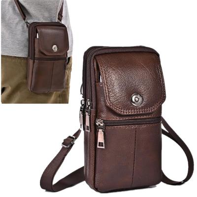Men's Messenger Bag Cowhide Leather Bag Mobile Phone Pouch Men Wallet Small Travel Waist Bag Male Multi-Pockets Chest Bag
