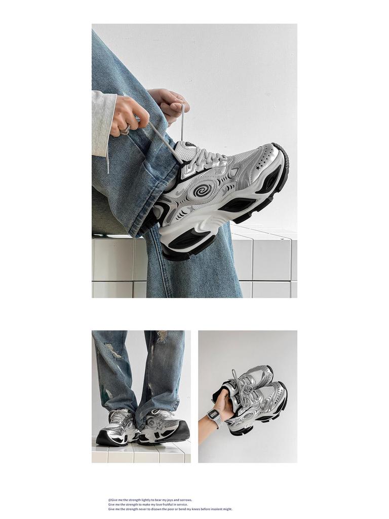 Black Warrior Men's 10CM Invisible Height Boost Shoes, Autumn Mesh Breathable Retro Dad Sneakers