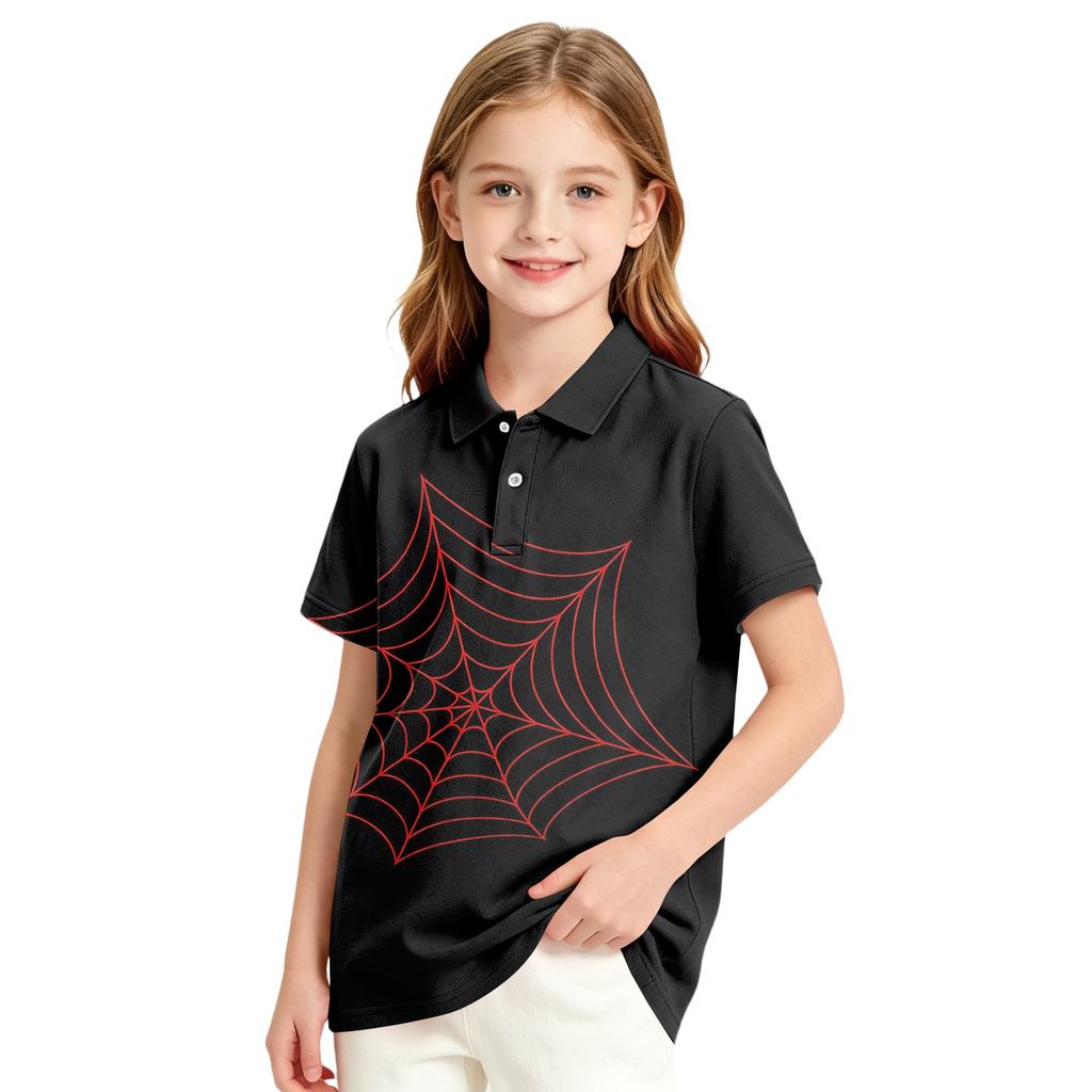 Girls' School Uniform Shirt with Halloween Print—Casual Formal T-Shirt