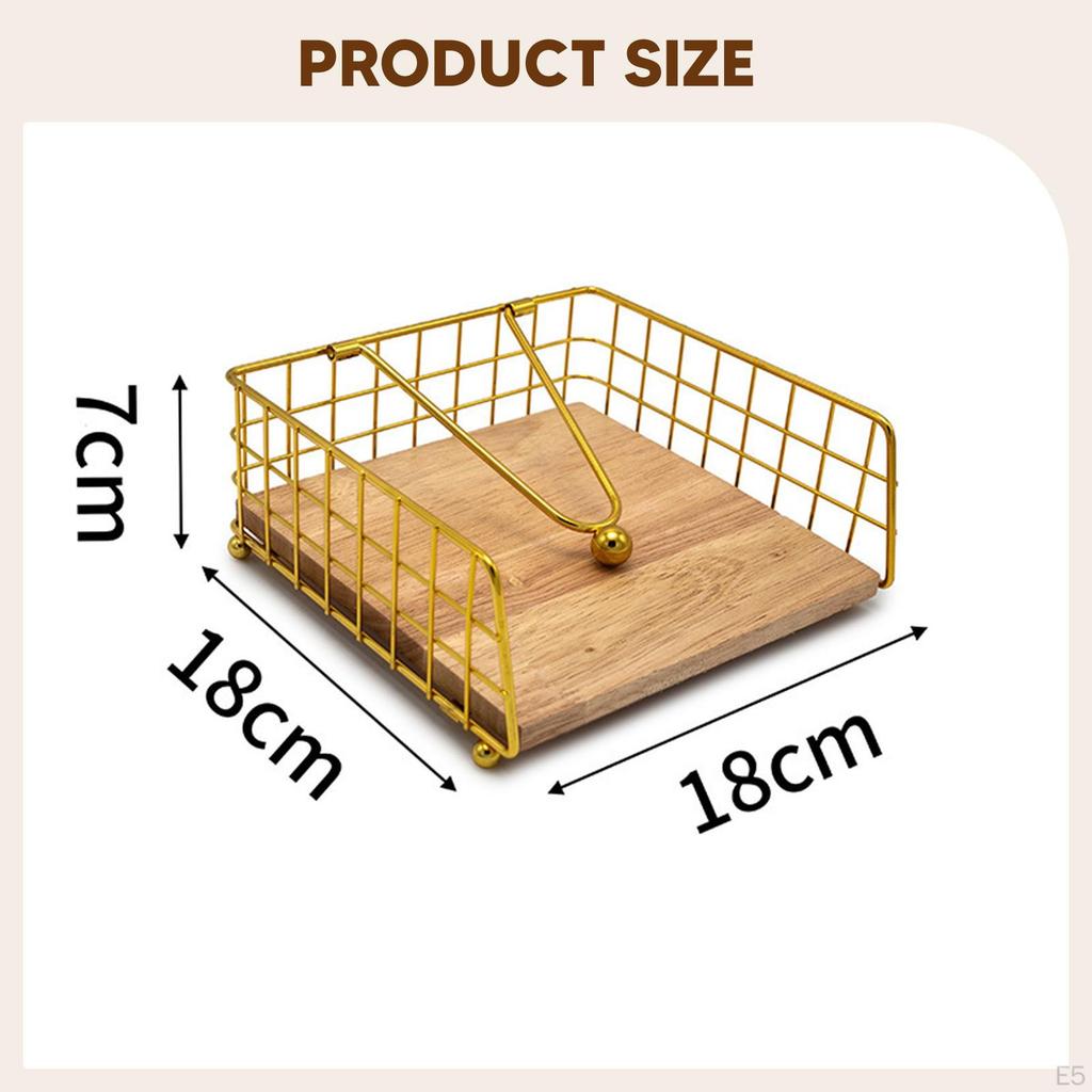 Napkin Holder Flat Dispenser Decoration Iron Stylish Paper Wood Base for Hotel Cafe