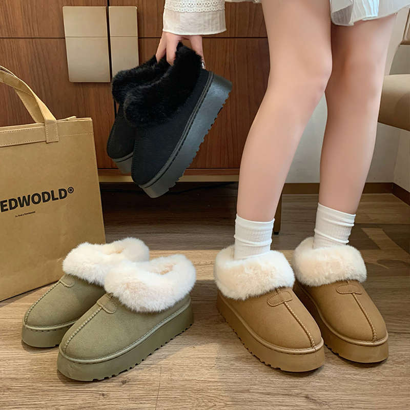 Low-top fluffy snow boots women's winter 2025 new thick-soled non-slip bread shoes piled and thickened warm cotton shoes