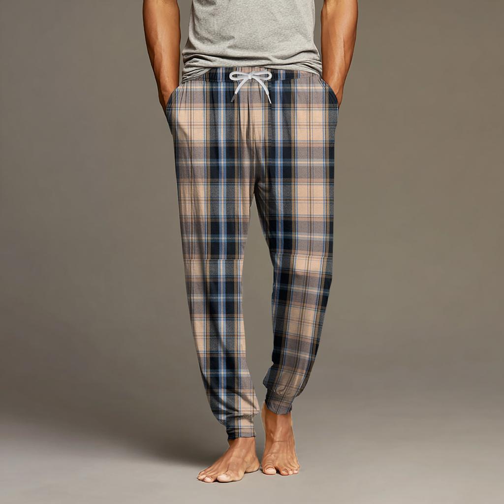 Men's Drawstring Pocket Cuffed Casual Pants Home Sleep Pants