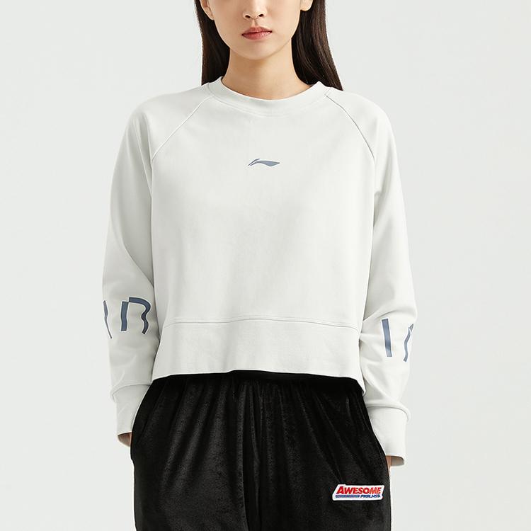 Li Ning Training Series Short Casual Sports Round Neck Pullover Sweatshirt Women sweatshirt Light-Gray AWDR034-3