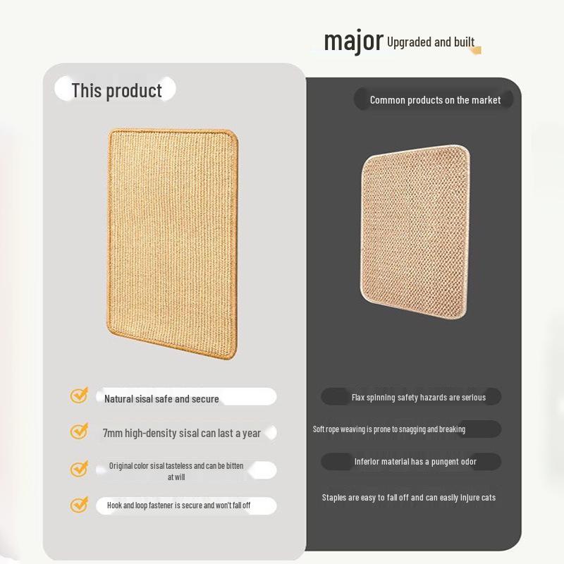Wall-Mounted Sisal Cat Scratching Pad - Durable, Non-Shedding Sofa Protector for Claw Grinding