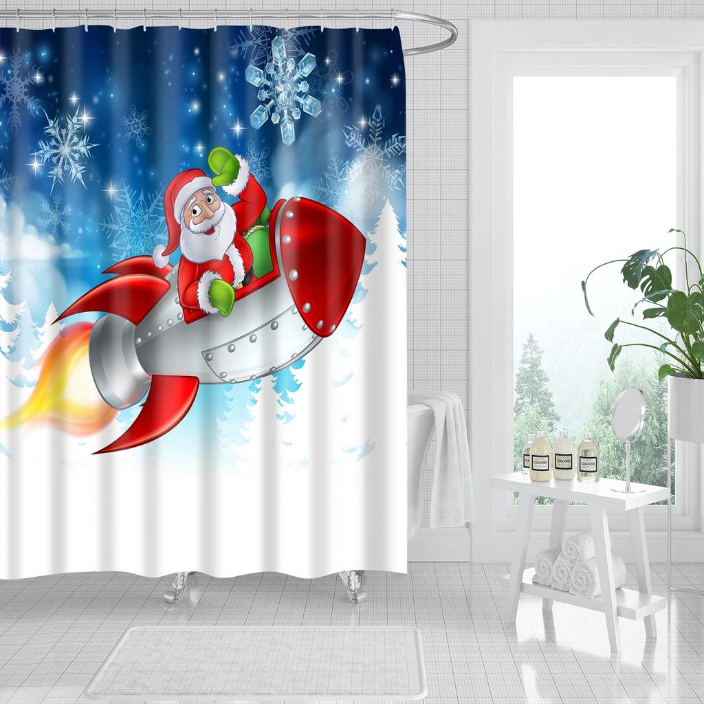 Merry Christmas Shower Curtains New Year Santa Bathroom Decor Bath Curtain Cartoon Snowman Elk Bath Bathroom Curtains